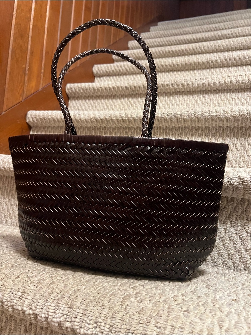 Woven Dark Brown Tote Bag - Classic Handwoven Women's Shoulder Bag - Picture 3 of 3